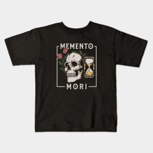 memento mori skull, hourglass, tulip flower Kids T-Shirt